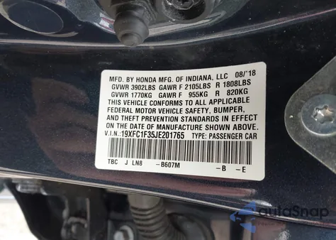 2018 Honda Civic Ex-T z USA, uszkodzony, nr VIN 19XFC1F35JE201765